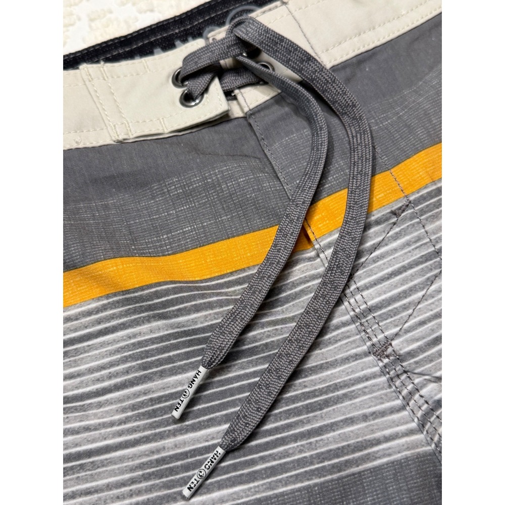 Hang Ten Striped Colorblock Board Shorts Blue Grey Yellow Size S 7/8 Swim Trunks - Picture 8 of 16